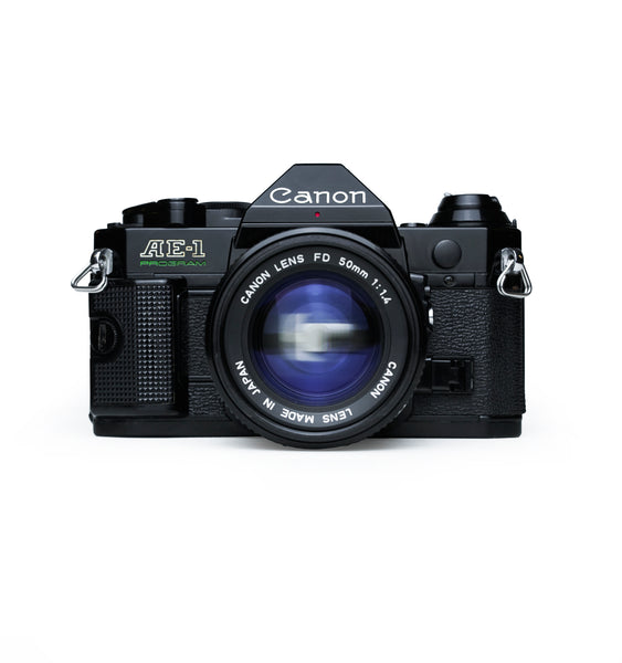 Canon AE-1 Program Black 35mm SLR Film Camera with 50mm f1.4 Lens