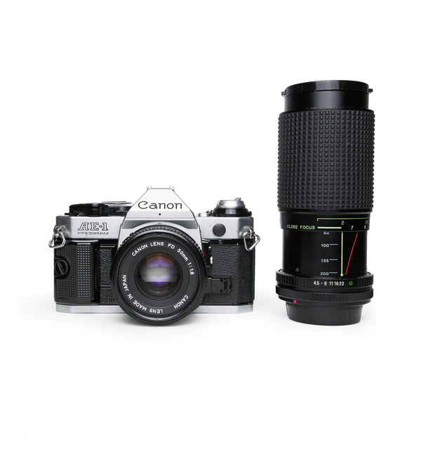 Canon AE-1 Program 35mm SLR Film Camera Set with 50mm & 80-200mm Lens