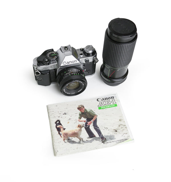 Canon AE-1 Program 35mm SLR Film Camera Set with 50mm & 80-200mm Lens