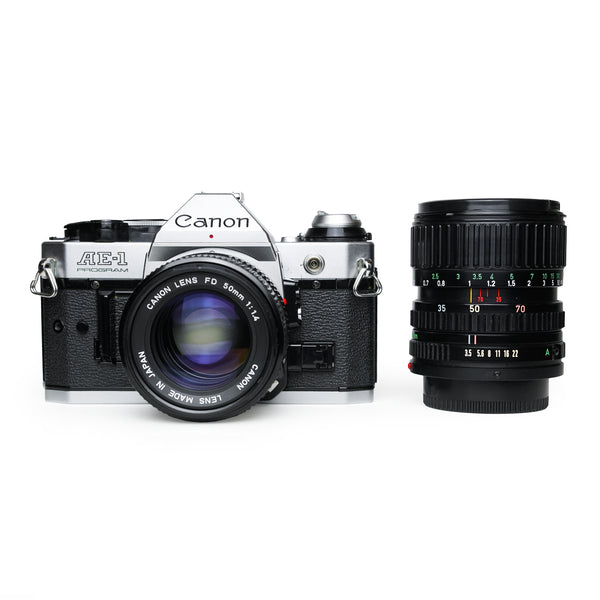 Canon AE-1 Program 35mm SLR Film Camera Set with 50mm & 35 