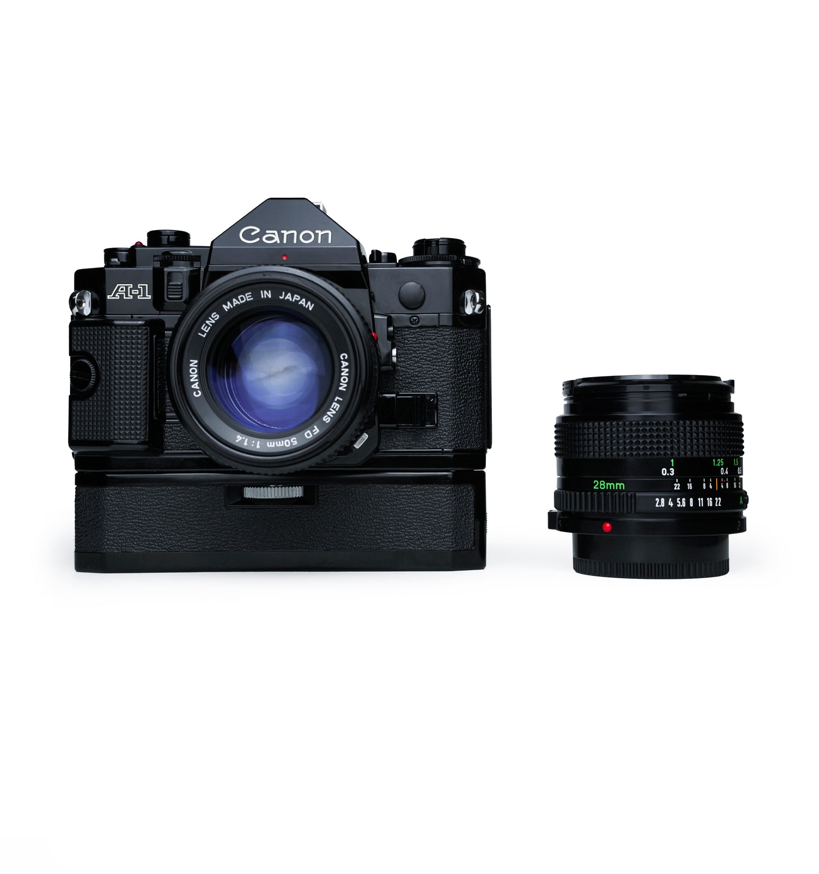 Canon A-1 35mm SLR Film Camera with 50mm F1.4 & 28mm F2.8 Lens